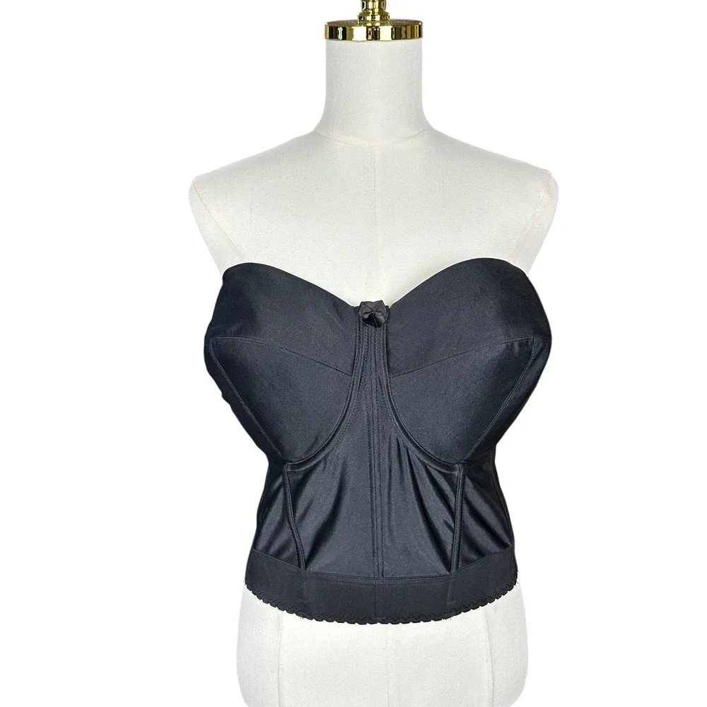 Delicates‎ Black Longline Corset Bra Strapless Underwire Boned 42DD Made in USA